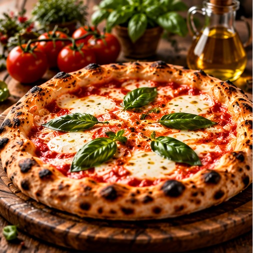Pizza neapolitańska ze świeżą bazylią i mozzarellą